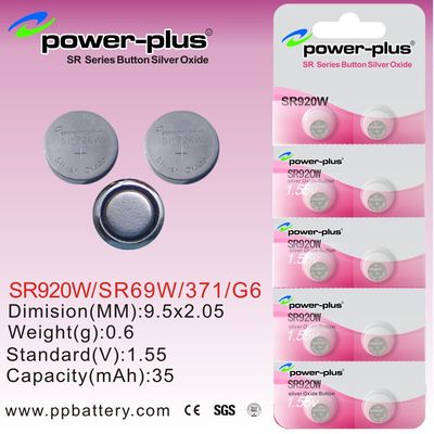 1.55V 35mAh Mini saat Silver oxide Düğme Pil Cihazı SR Serisi SR920W / SR69W / 371 / G6